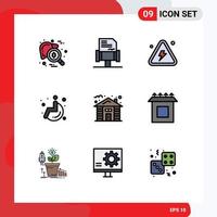 conjunto de 9 sinais de símbolos de ícones de interface do usuário modernos para cadeira de rodas de casa roda combustível ciência editável elementos de design vetorial vetor