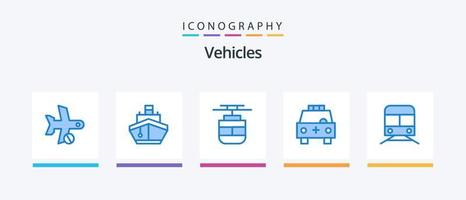 pacote de ícones azul 5 de veículos, incluindo transporte. carro. transporte. ambulância. transporte. design de ícones criativos vetor