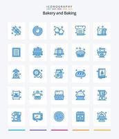 pacote de ícones azuis de cozimento criativo 25, como pão. padaria. culinária. restaurante. Chapéu de Chef vetor