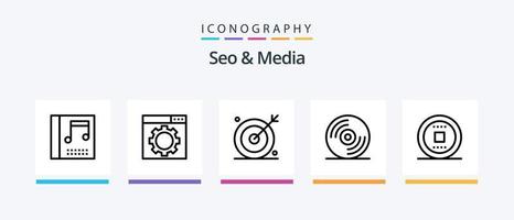 pacote de ícones seo e media line 5 incluindo microfone. áudio. meios de comunicação. Toque. tom. design de ícones criativos vetor