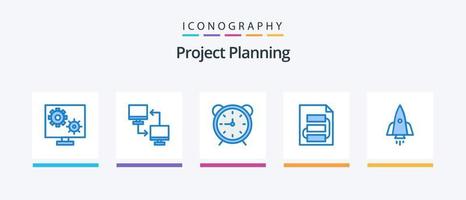 pacote de ícones azul 5 de planejamento de projeto, incluindo planejamento. documento. compartilhamento. ver. Tempo. design de ícones criativos vetor