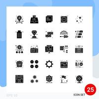 pacote de interface do usuário de 25 glifos sólidos básicos de stare party comunicação noite hardware elementos de design de vetores editáveis