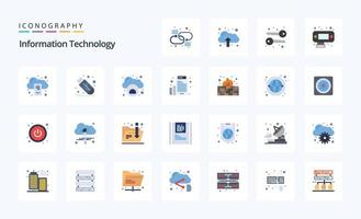 25 pacote de ícones de cores planas de tecnologia da informação vetor