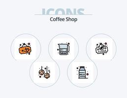 linha de café cheia de ícones pack 5 design de ícones. localização. criador. lâmpada. máquina. luzes vetor