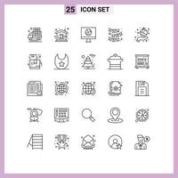 grupo de símbolos de ícone universal de 25 linhas modernas de casa de bandeira de fita celebram elementos de design de vetores editáveis na internet