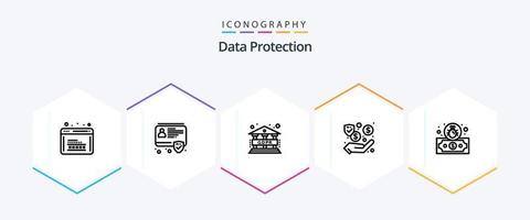 pacote de ícones de 25 linhas de proteção de dados, incluindo pagamento. dinheiro. segurança. segurança. dólar vetor