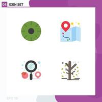 pacote de ícones planos de 4 símbolos universais de gráfico de alimentos, localização de frutas, pesquisa de elementos de design de vetores editáveis
