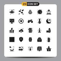 conjunto de 25 sinais de símbolos de ícones de interface do usuário modernos para relógio de relógio de comida do globo elementos de design de vetores editáveis