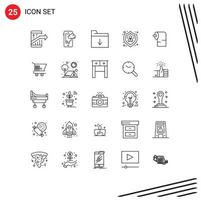 grupo de símbolos de ícone universal de 25 linhas modernas de tecnologia de usuário de papel protege elementos de design de vetores editáveis de ação