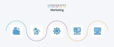 pacote de ícones de marketing azul 5, incluindo marcação. computador. dinheiro. mensagem. envelope vetor