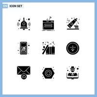 conjunto de 9 sinais de símbolos de ícones de interface do usuário modernos para compras de presentes, dentifrício, carrinho móvel, elementos de design vetorial editáveis vetor