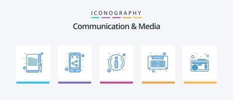 pacote de ícones de comunicação e mídia azul 5, incluindo fita. frequência. Perguntas frequentes. fita. cassete de áudio. design de ícones criativos vetor