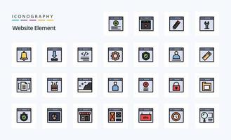 pacote de ícones de estilo cheio de linha de elemento de 25 sites vetor