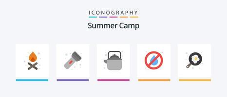 acampamento de verão flat 5 icon pack incluindo pan. acampamento. ar livre. acampamento. nenhum fogo. design de ícones criativos vetor