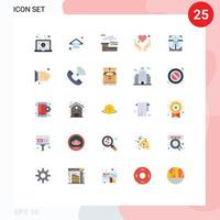 conjunto de cores planas de interface móvel de 25 pictogramas de elementos de design de vetores editáveis de motivação de fábrica virtruviana médica