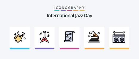 a linha do dia internacional do jazz preencheu o pacote de 5 ícones, incluindo música. disco . música. música. design de ícones criativos vetor