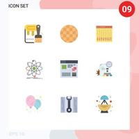 pacote de interface de usuário de 9 cores planas básicas de elementos de design vetorial editáveis de átomo de química de controle de física do navegador vetor