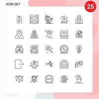 grupo de sinais e símbolos de 25 linhas para melhoria de chamada, limpeza de correio, smartphone, elementos de design vetorial editáveis vetor