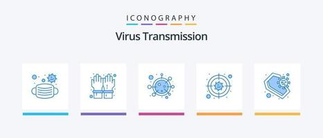 pacote de ícones azul 5 de transmissão de vírus, incluindo coronavírus. vírus. vírus. doença. alvo. design de ícones criativos vetor