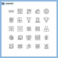conjunto de 25 sinais de símbolos de ícones de interface do usuário modernos para cozinhar comida, bloqueio de café do país, elementos de design de vetores editáveis