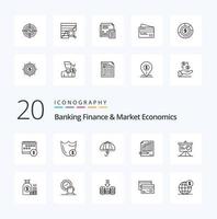 20 pacotes de ícones de linha de finanças bancárias e economia de mercado, como fundos financeiros de segurança de dinheiro vetor
