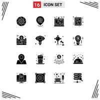 grupo de símbolos de ícone universal de 16 glifos sólidos modernos de arquivo criativo laptop dia dos namorados coração editável elementos de design vetorial vetor