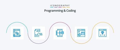 programação e codificação do pacote de ícones azul 5, incluindo desenvolver. codificação. desenvolvimento. fluxograma. desenvolve vetor