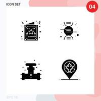 pacote de interface de usuário de 4 glifos sólidos básicos de elementos de design de vetor editável de válvula de ciência de natal de encanamento de cartão