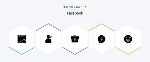 Pacote de ícones de 25 glifos do Facebook, incluindo emoji. potência. saco. conversando. bate-papo vetor