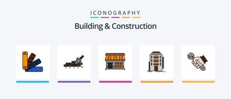 linha de construção e construção cheia de 5 ícones, incluindo construção. casa. construção. transporte. levantar. design de ícones criativos vetor