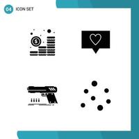 grupo de 4 sinais e símbolos de glifos sólidos para moedas de pistola de orçamento, mensagem, arma, elementos de design de vetores editáveis