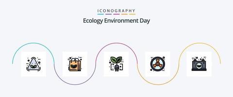 linha de ecologia cheia de pacote de 5 ícones planos, incluindo bateria. radiação. reciclar. ecologia. plugue vetor