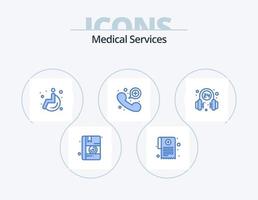 design de ícones do pacote de 5 ícones azuis de serviços médicos. serviço. médico. roda. fone de ouvido. emergência vetor