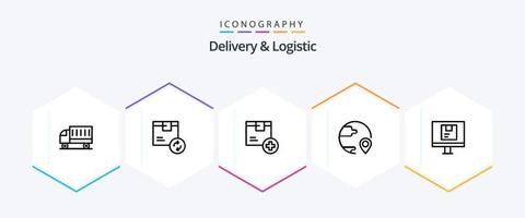 pacote de ícones de entrega e logística de 25 linhas, incluindo global. Entrega. serviço. produtos. Entrega vetor