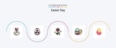 linha de páscoa preenchida pacote de ícones plana 5 incluindo. ovos de pascoa. páscoa. páscoa. feriado vetor
