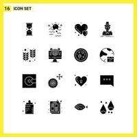 16 ícones criativos sinais e símbolos modernos de elementos de design de vetores editáveis de espionagem hacker sol detetive doenças cardíacas