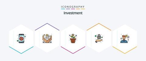 pacote de ícones de 25 linhas preenchidas de investimento, incluindo . escritório. crescimento. cara. segurança vetor