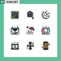 9 ícones criativos sinais modernos e símbolos de férias praia chapéu impressora internet elementos de design vetoriais editáveis vetor