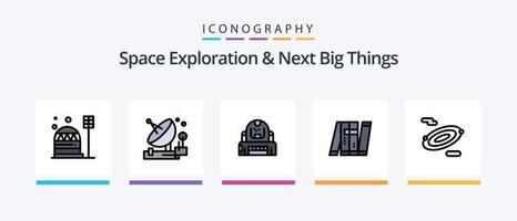 a exploração espacial e a próxima linha de grandes coisas preencheram o pacote de 5 ícones, incluindo preto. laboratório. médico. Engenharia. espaço. design de ícones criativos vetor