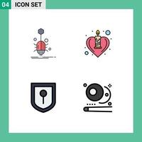 conjunto de 4 sinais de símbolos de ícones de interface do usuário modernos para localização de bug, vírus, coração, bilhar, elementos de design de vetores editáveis