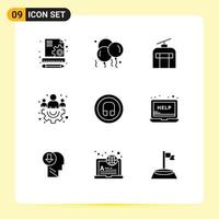 9 ícones criativos sinais e símbolos modernos de gerenciamento de fone de ouvido de férias de interface do usuário elementos de design de vetores editáveis