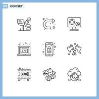 pacote de ícones de vetores de estoque de 9 sinais e símbolos de linha para aplicação criativa, configuração de dinheiro certo, elementos de design de vetores editáveis