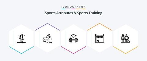 atributos esportivos e pacote de ícones de 25 linhas de treinamento esportivo, incluindo amador. líquido. agua. trave. esporte vetor