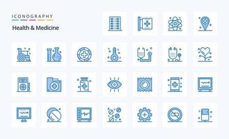 pacote de ícone azul de 25 remédios de saúde vetor