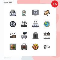 16 linhas preenchidas de cores planas universais definidas para aplicativos da web e móveis desenvolvem código de cozimento de alimentos para clientes elementos de design de vetores criativos editáveis