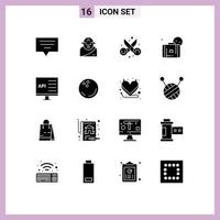 conjunto de 16 sinais de símbolos de ícones de interface do usuário modernos para codificação de elementos de design de vetores editáveis de saco de sol de corte de praia