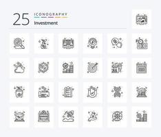 pacote de ícones de 25 linhas de investimento, incluindo bate-papo. o negócio. global. dinheiro. o negócio vetor