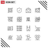 grupo de símbolos de ícone universal de 16 contornos modernos de design tempo carta dinheiro relógio editável elementos de design vetorial vetor