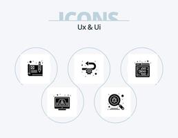 ux e ui glyph icon pack 5 design de ícone. fluxograma. processo. vírus. implementação. desenvolvimento vetor