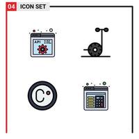 conjunto moderno de pictograma de 4 cores planas de linha preenchida de programação de medida api programação de segway elementos de design de vetores editáveis